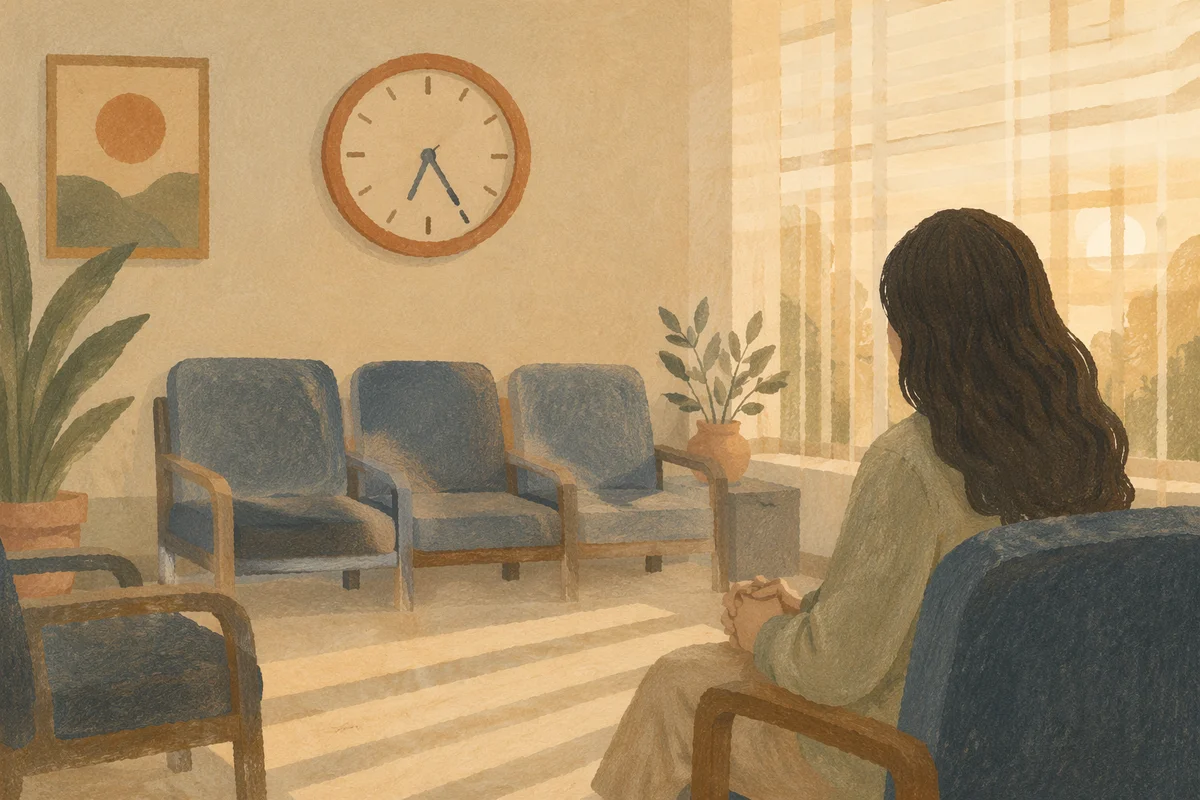 Peaceful Waiting Room with Clock at Dawn