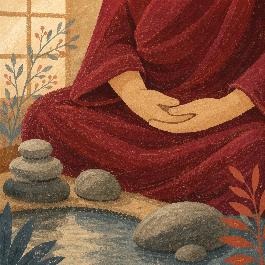 Peaceful Hands Beside Still Water Stones