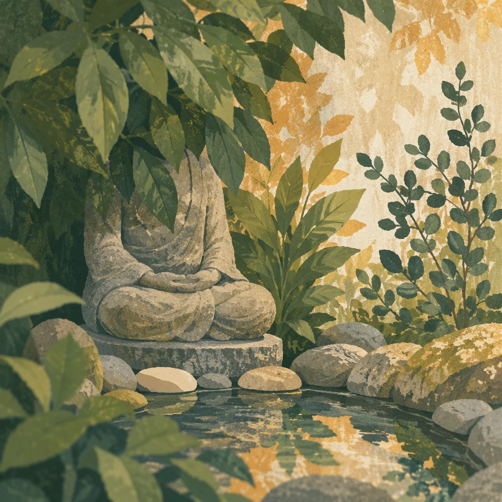 Peaceful Zen Garden With Still Water