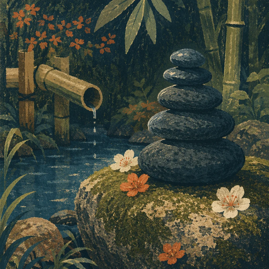 Peaceful Still Water Stones in Zen Garden