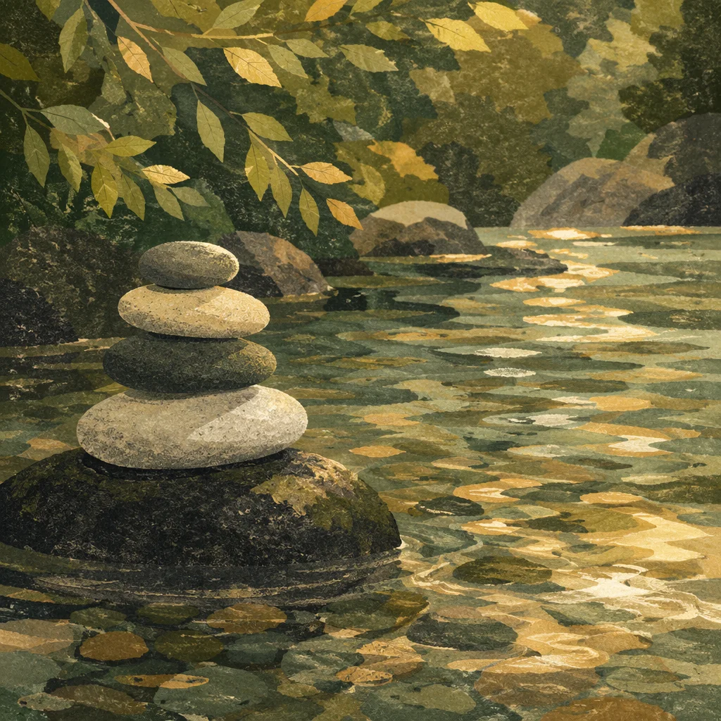 Peaceful Balanced Stones in Still Water
