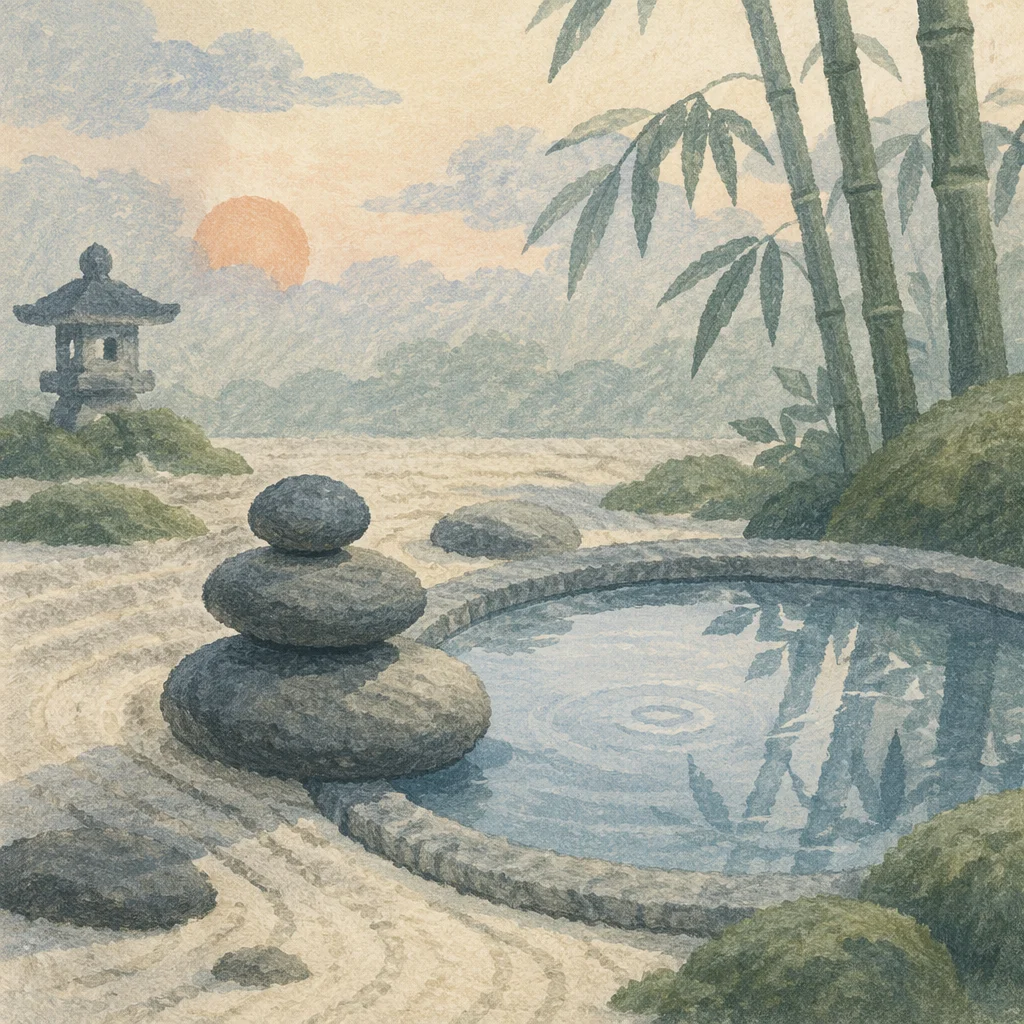 Zen Garden Still Waters at Dawn