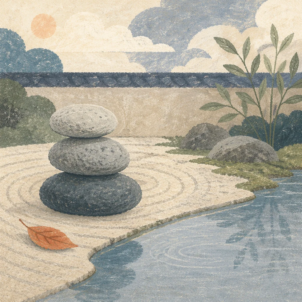 Peaceful Still Water and Stones Garden