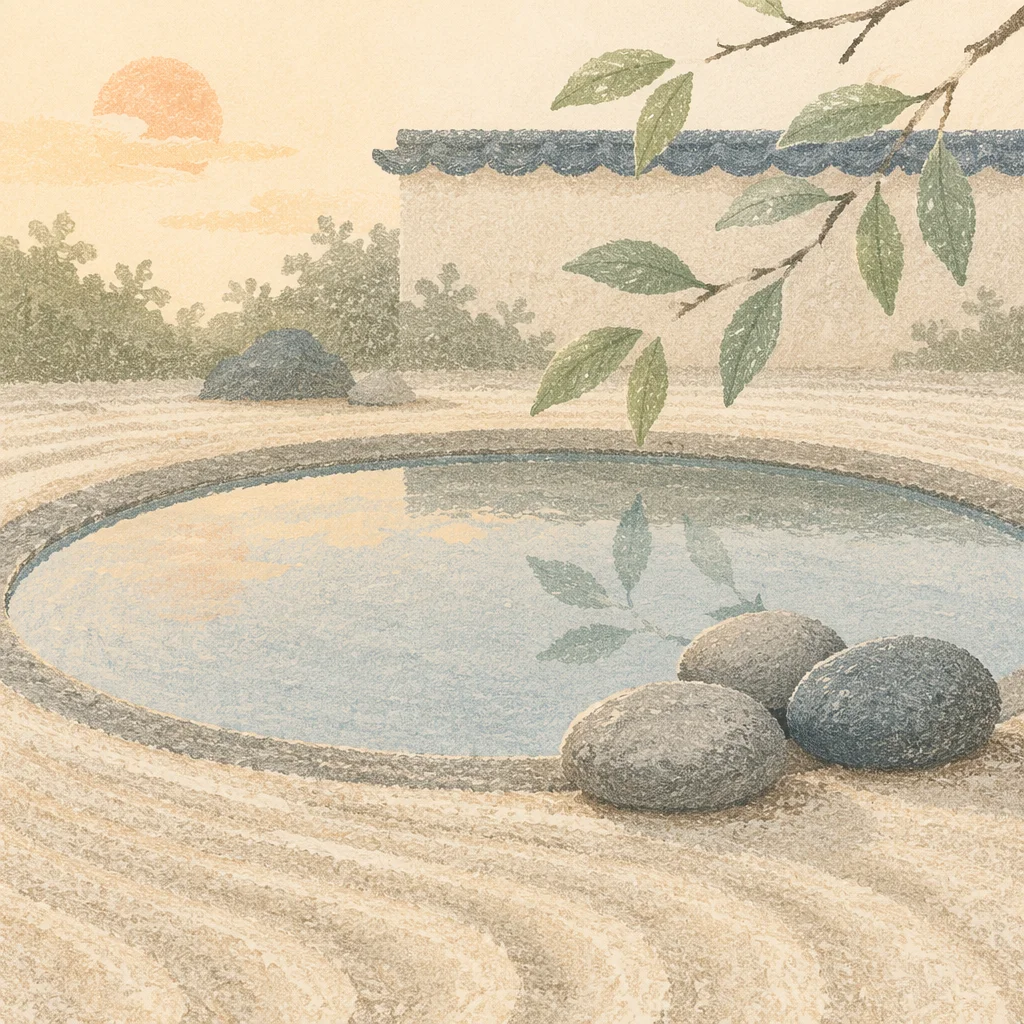 Peaceful Still Water and Stones Garden