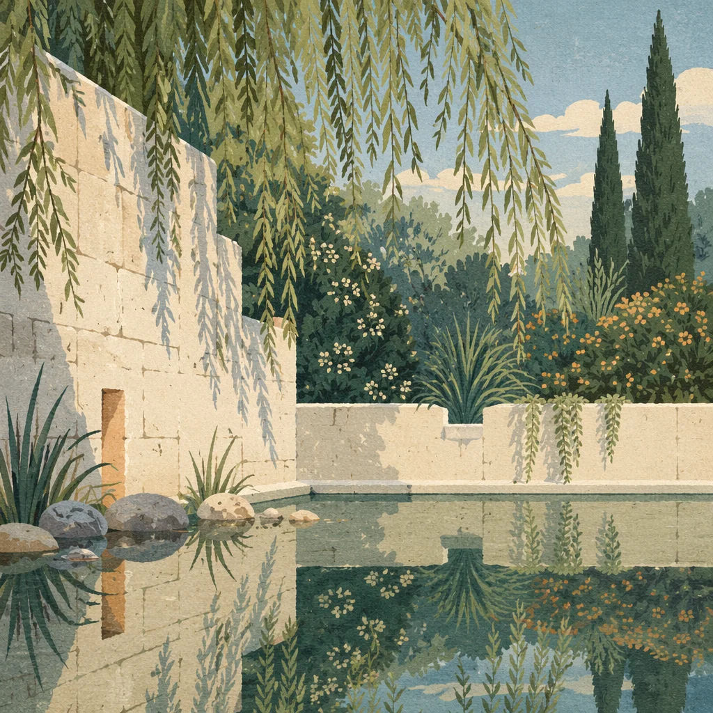 Peaceful Still Water Garden with River Stones
