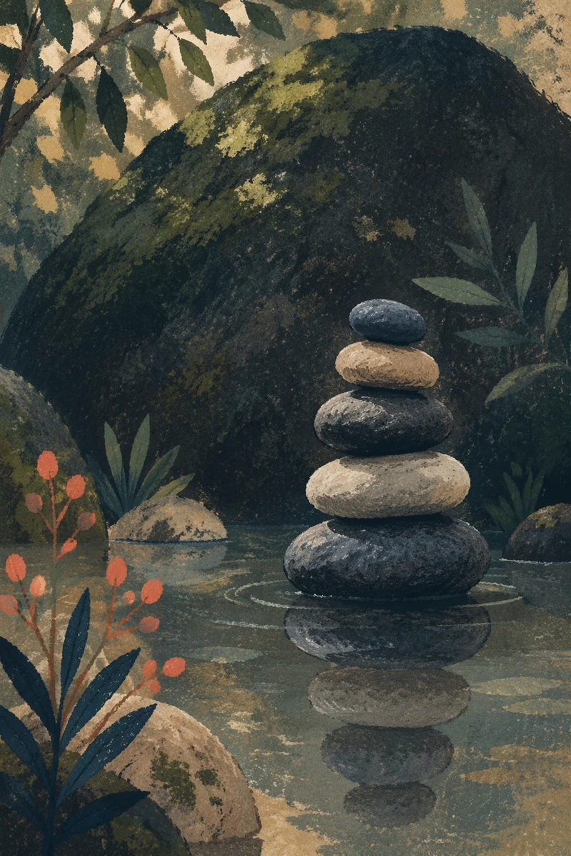 Peaceful River Stones in Still Water