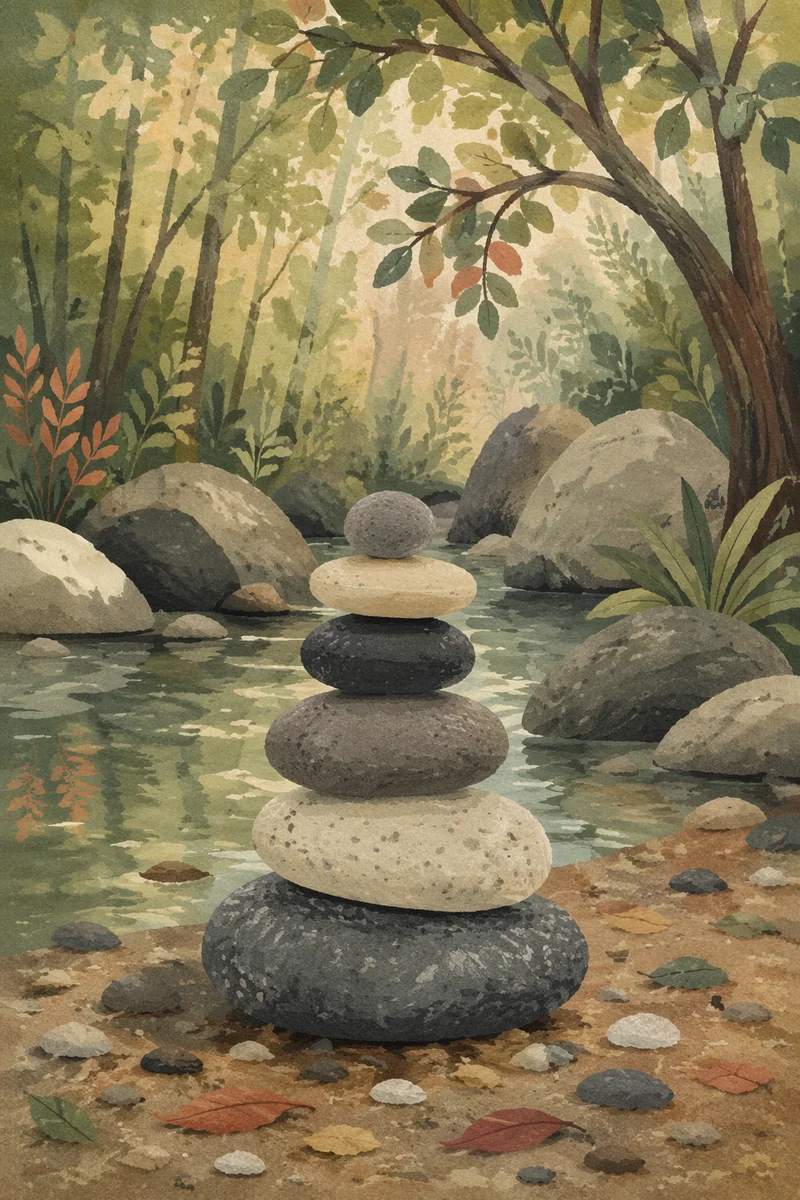 Peaceful Stone Cairn by Still Water
