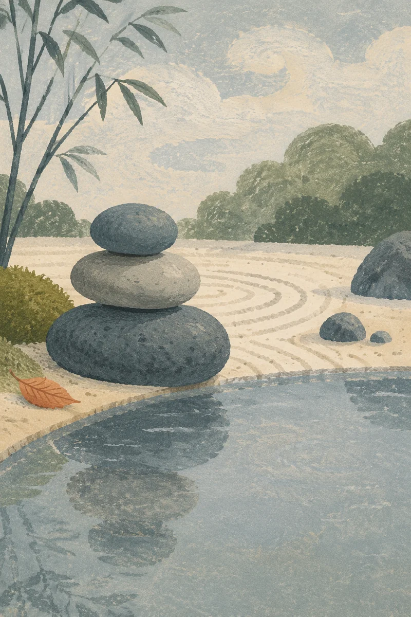 Peaceful Still Water Zen Garden Stones