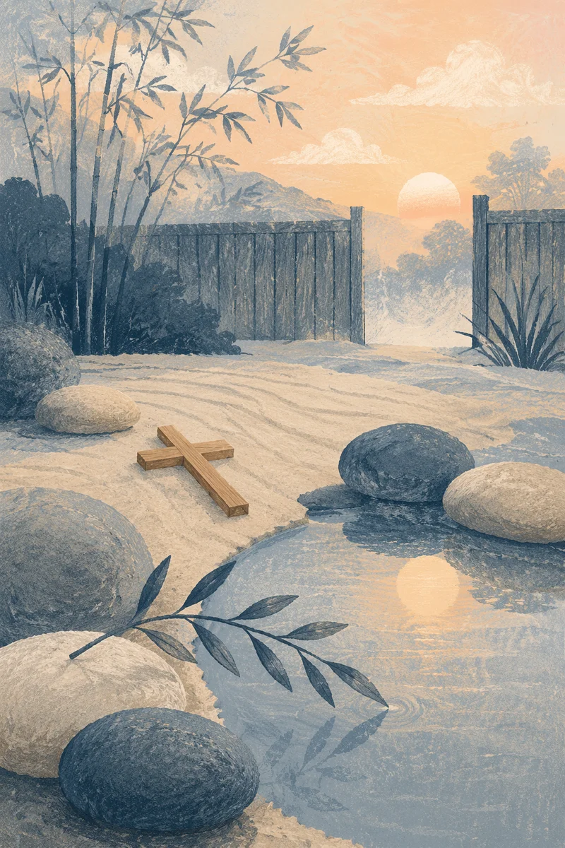 Peaceful Prayer Garden with Still Water
