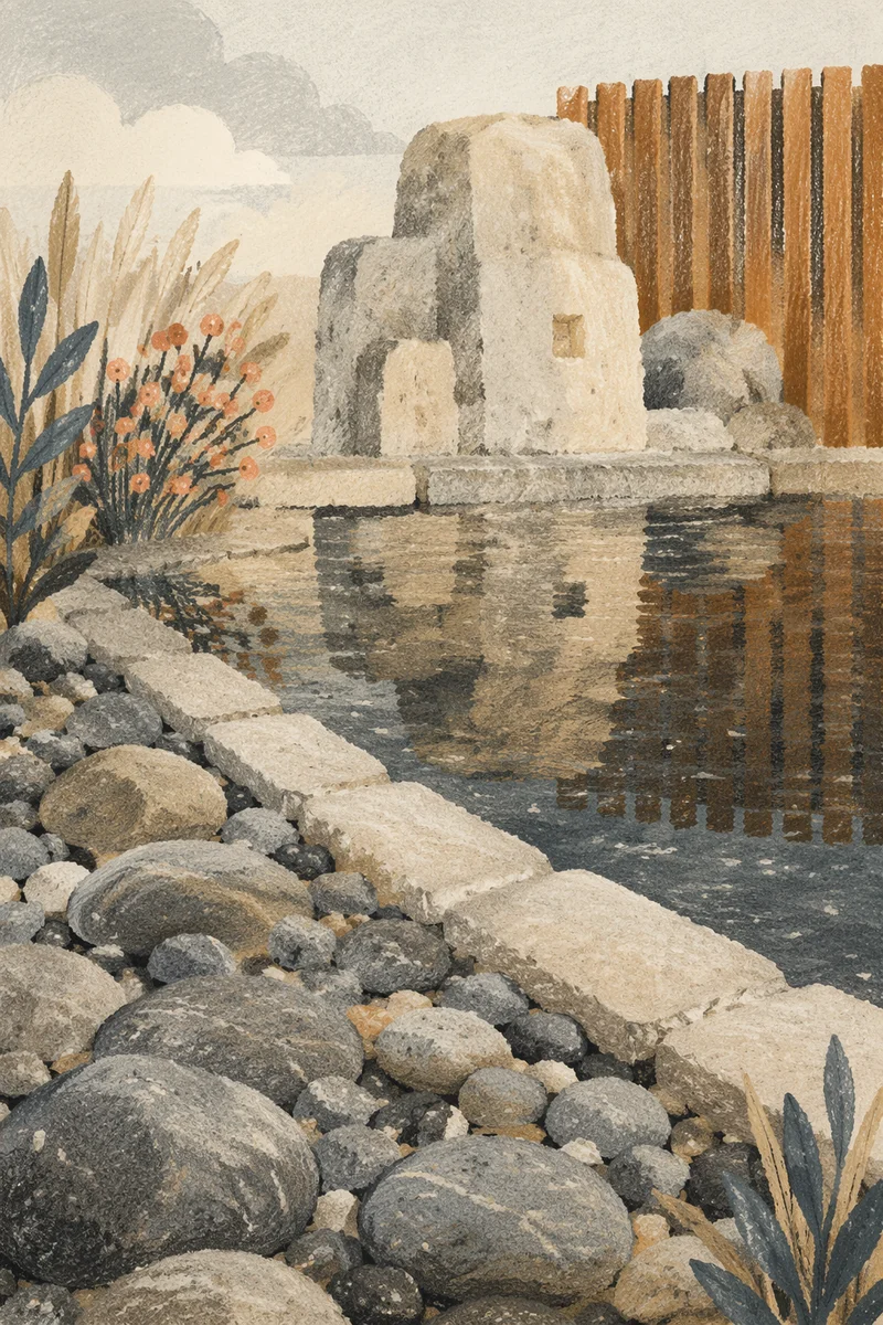 Peaceful Stones by Still Garden Water