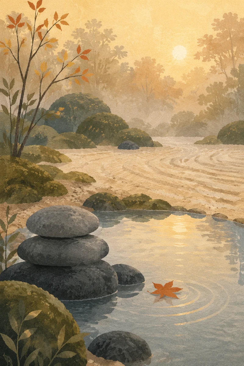 Peaceful Still Water and Stacked Stones