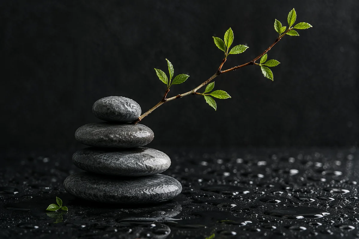 Peaceful Zen Stones With Green Twig