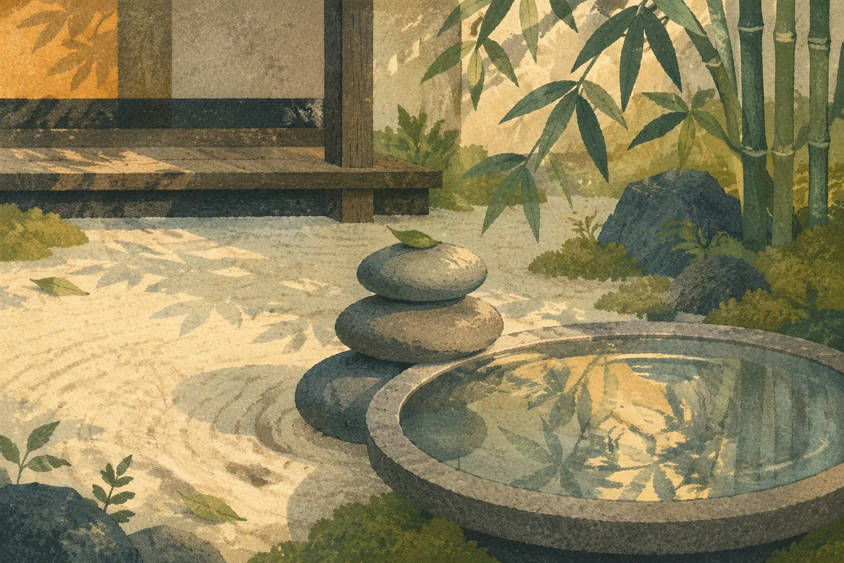 Peaceful Still Water Zen Garden Scene