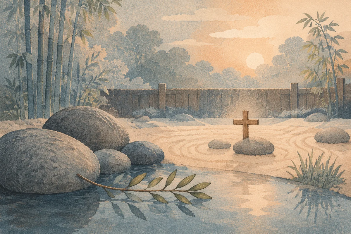 Peaceful Prayer Garden with Still Water