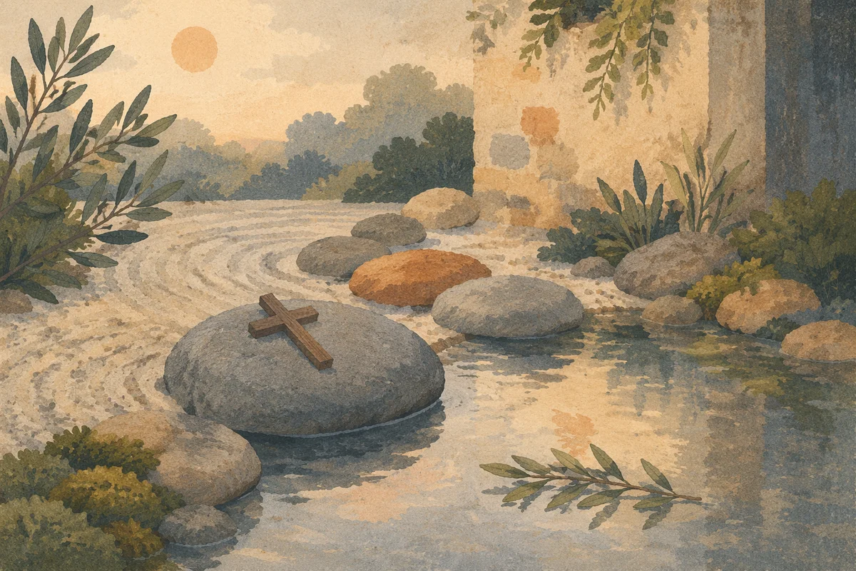 Still Water Stones with Quiet Wooden Cross