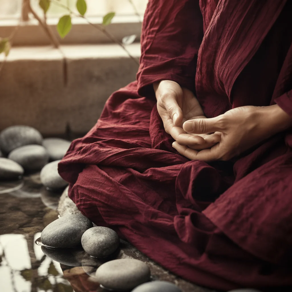 Peaceful Hands Beside Still Water Stones