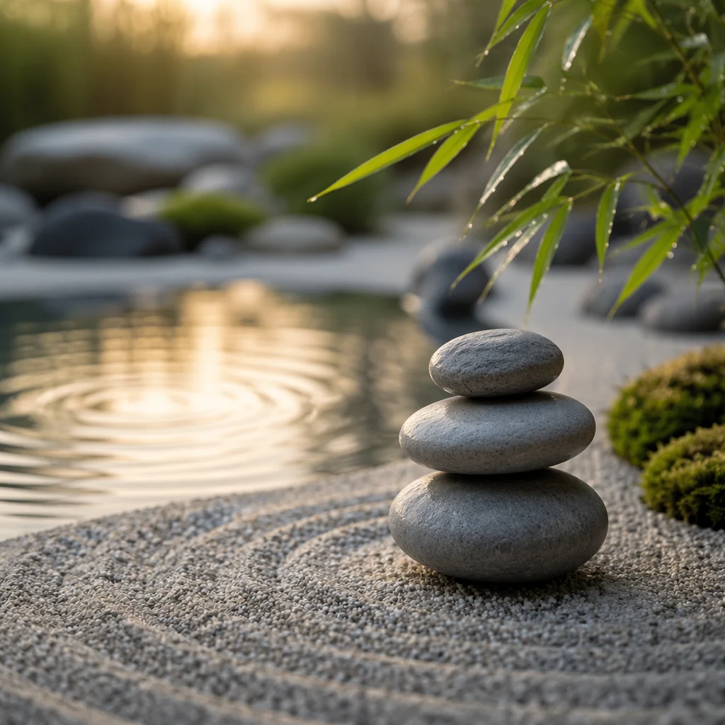 Stacked River Stones Beside Still Water