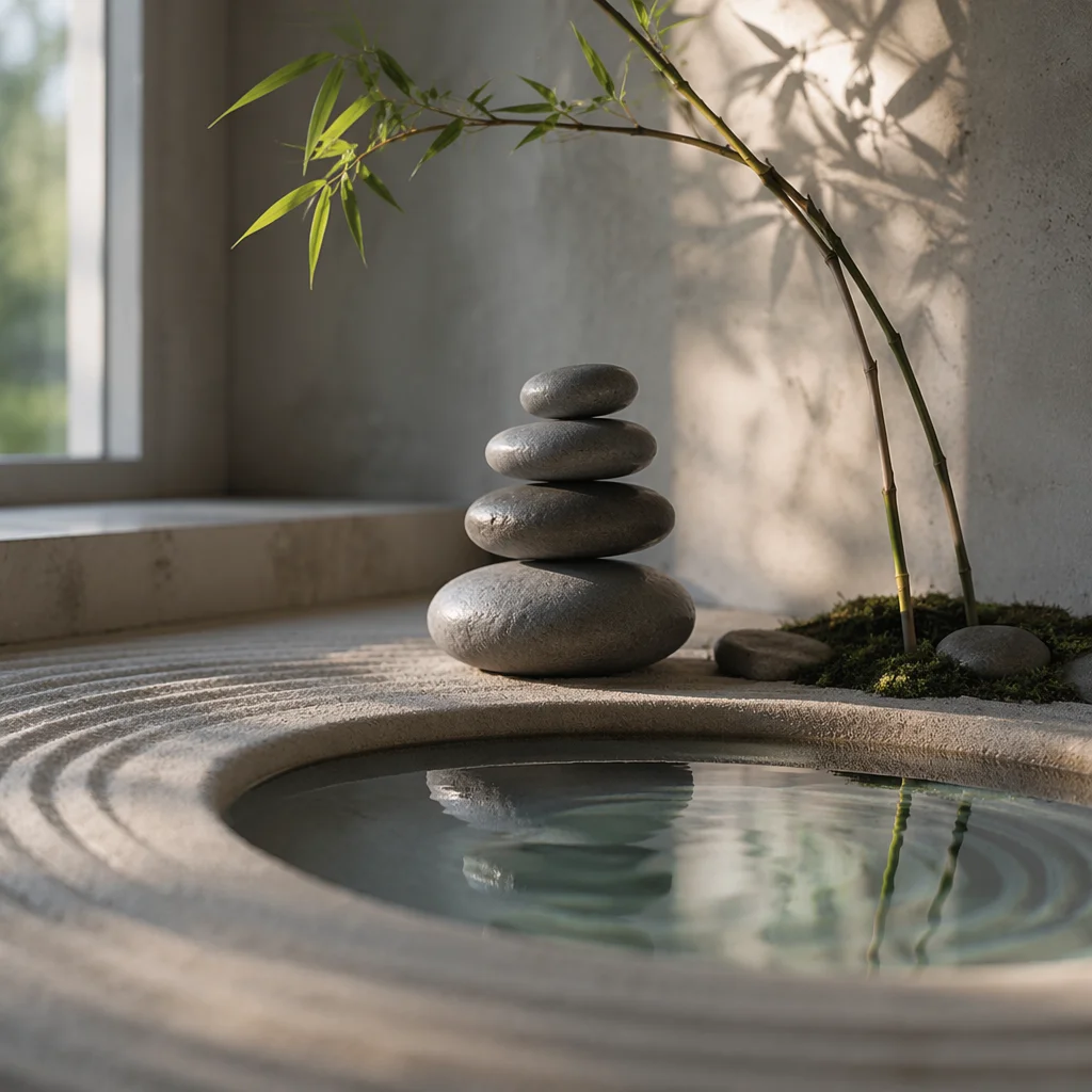 Minimal Zen Garden Stones and Still Water