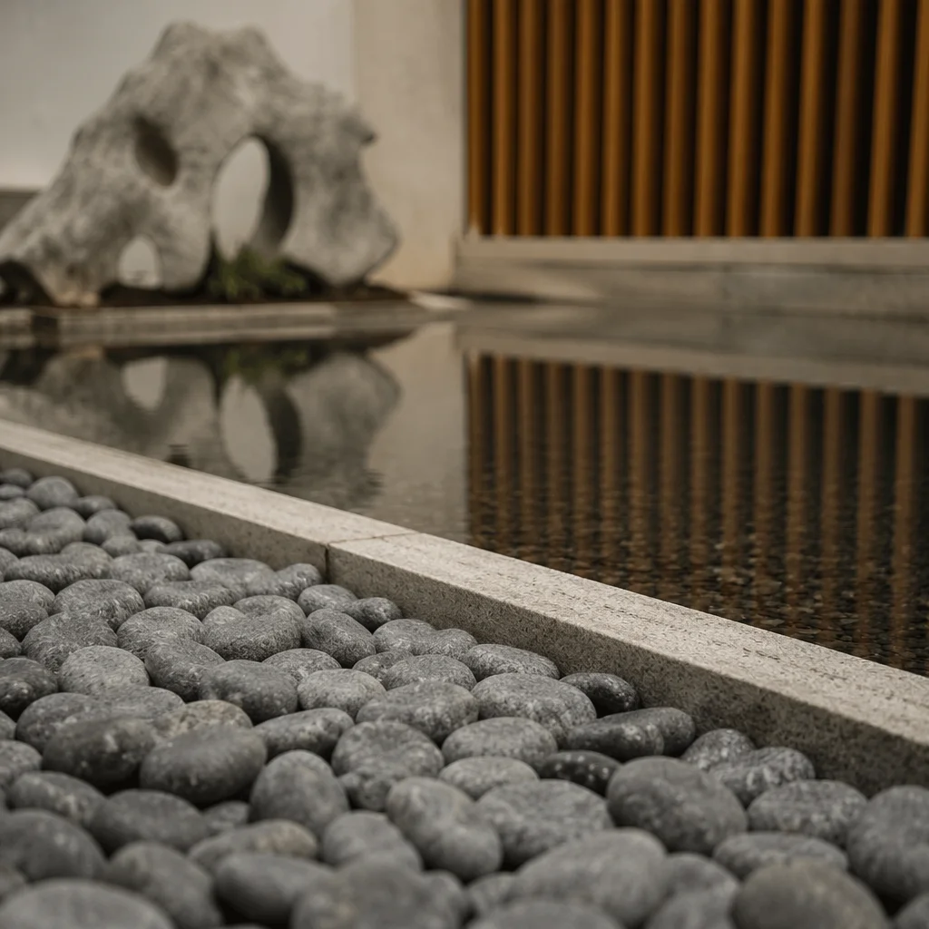 Peaceful Stones Beside Still Reflecting Water