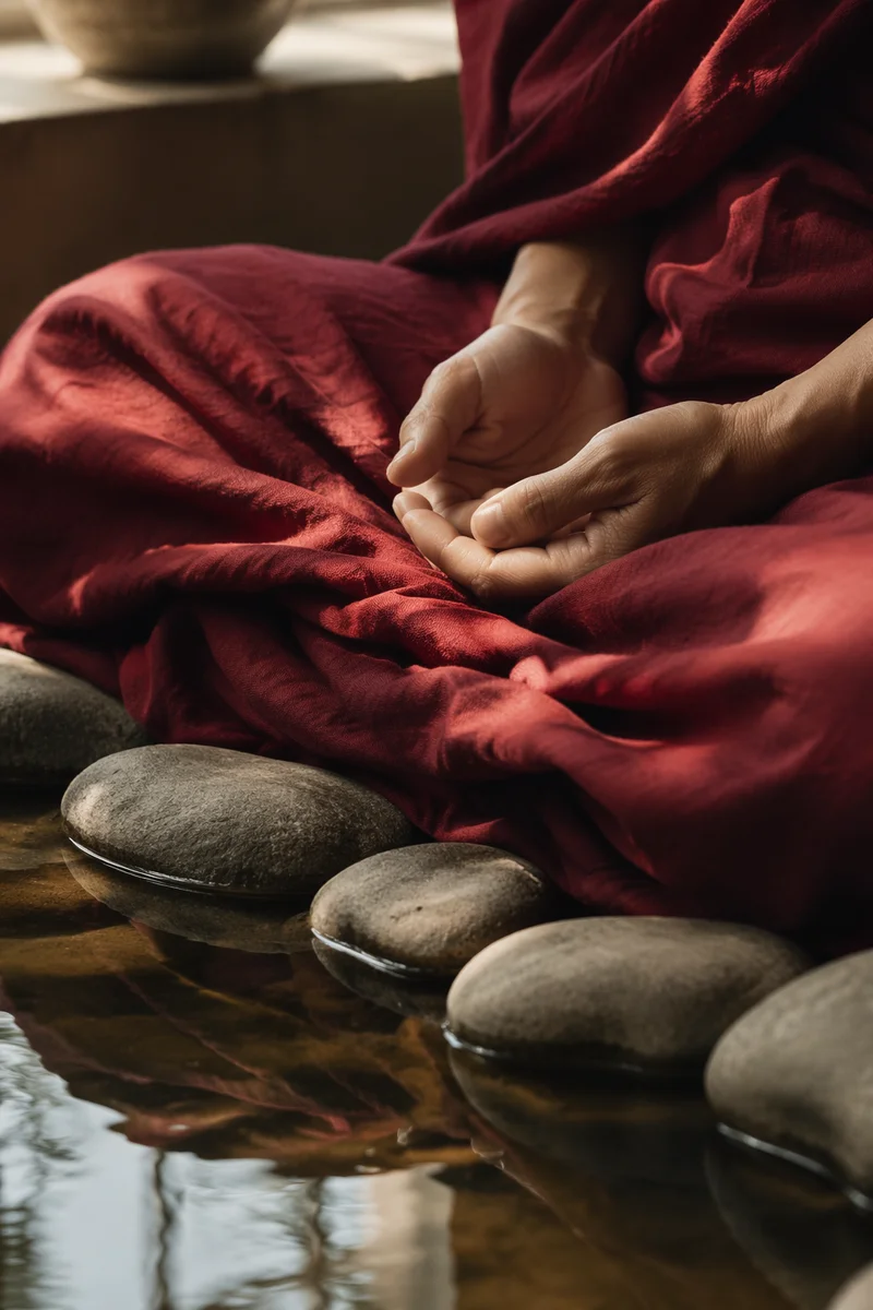 Peaceful Hands Beside Still Water Stones