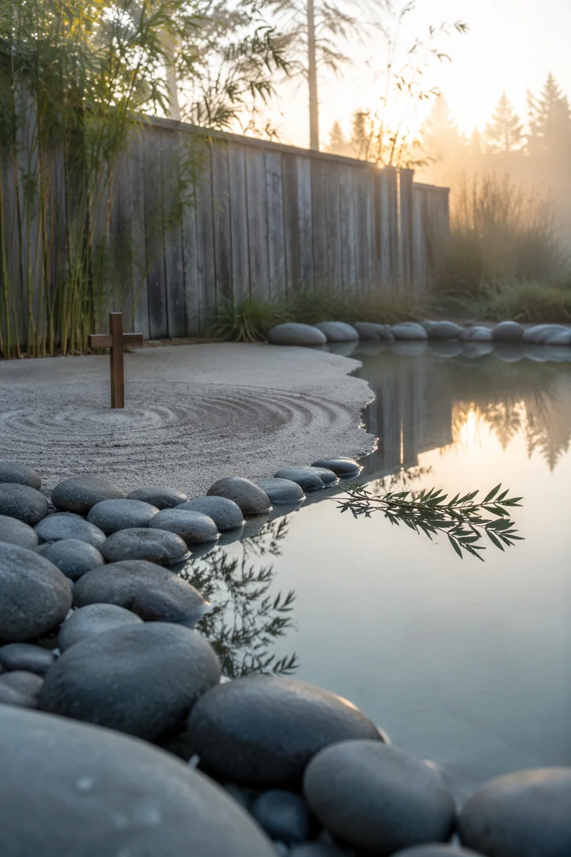 Peaceful Prayer Garden with Still Water