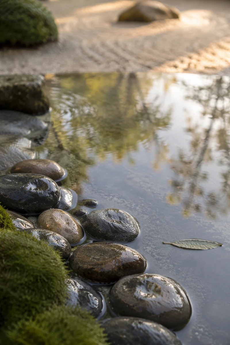 Peaceful Still Water and Zen Garden Stones