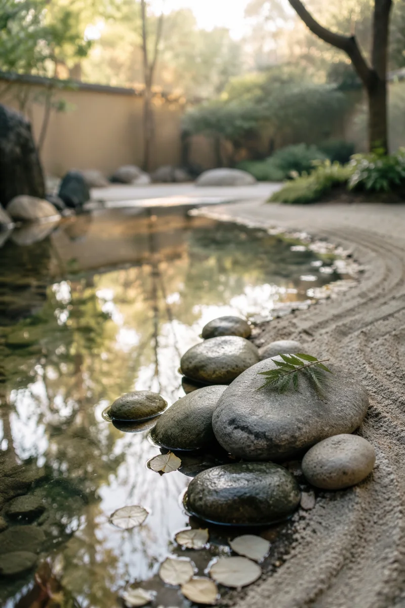 Peaceful Still Water and Prayer Stones