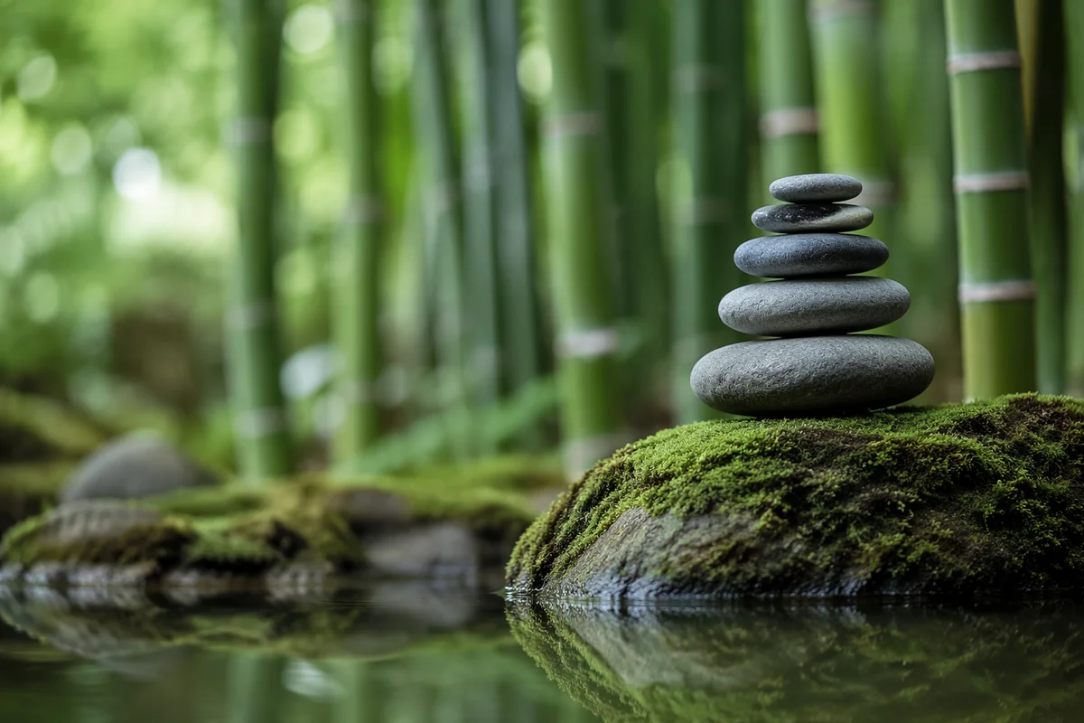 Peaceful Zen Stones Beside Still Water