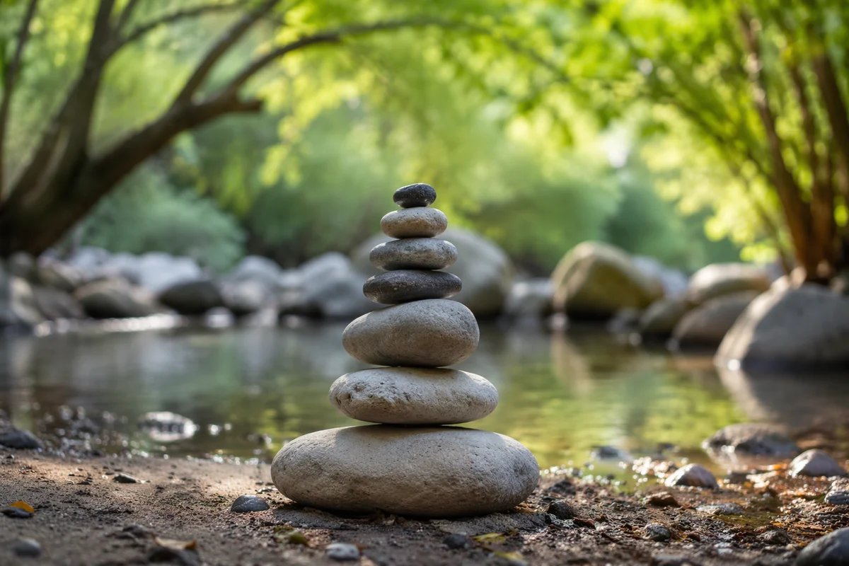 Peaceful River Stones by Still Water