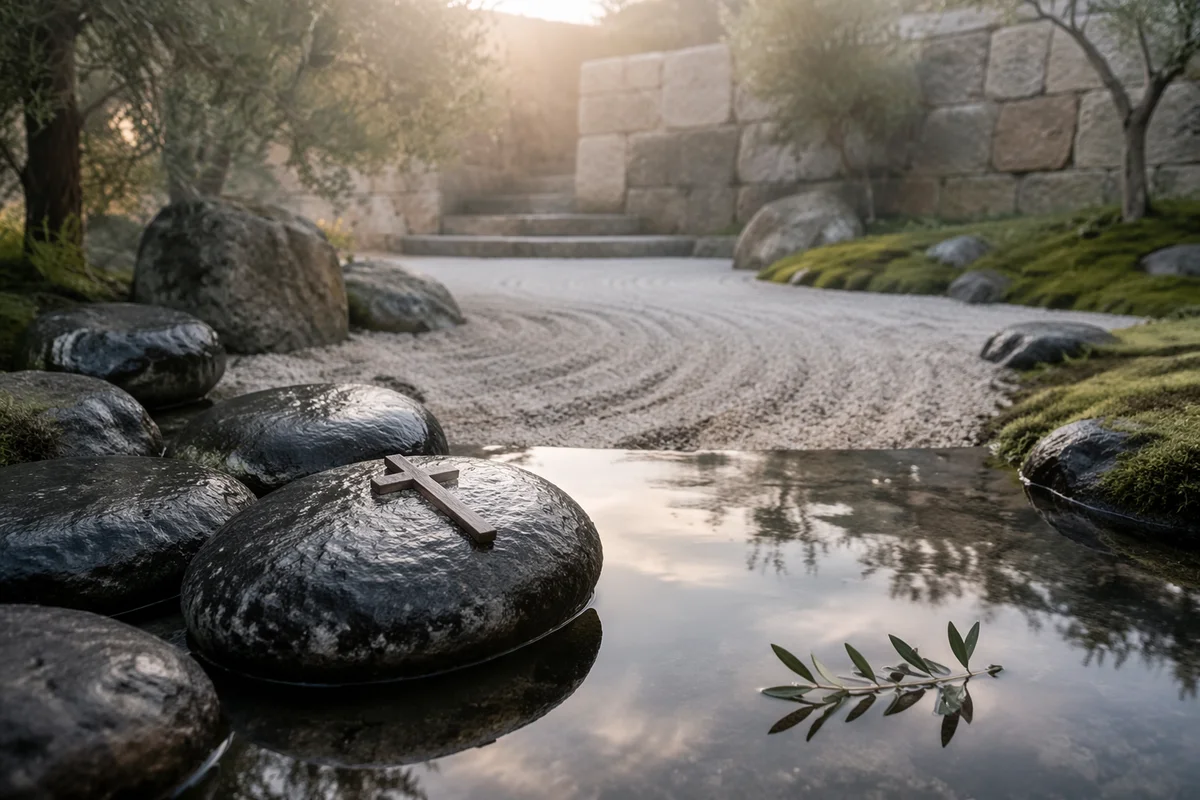 Still Water Stones with Wooden Cross