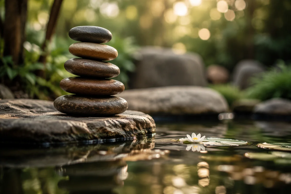 Peaceful River Stones by Still Garden Water