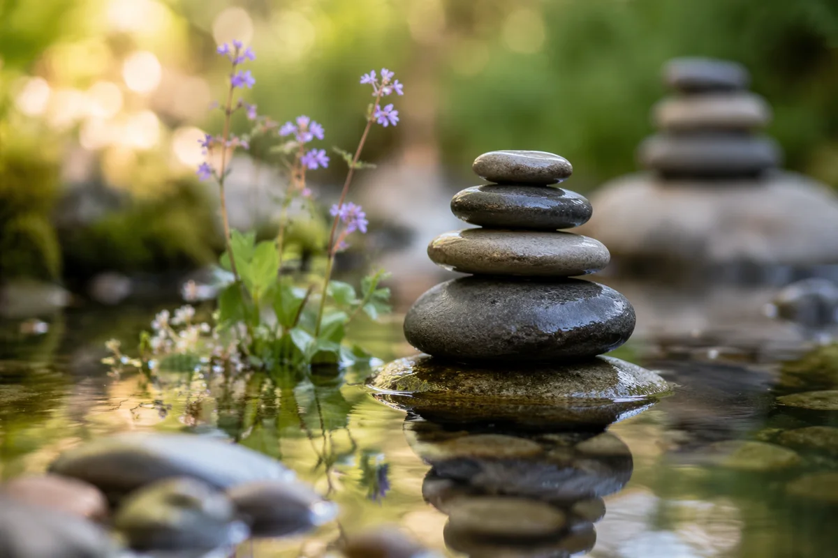 Peaceful Still Water Stone Cairn