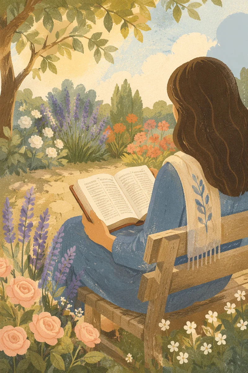 Peaceful Scripture Reading in Sunlit Garden