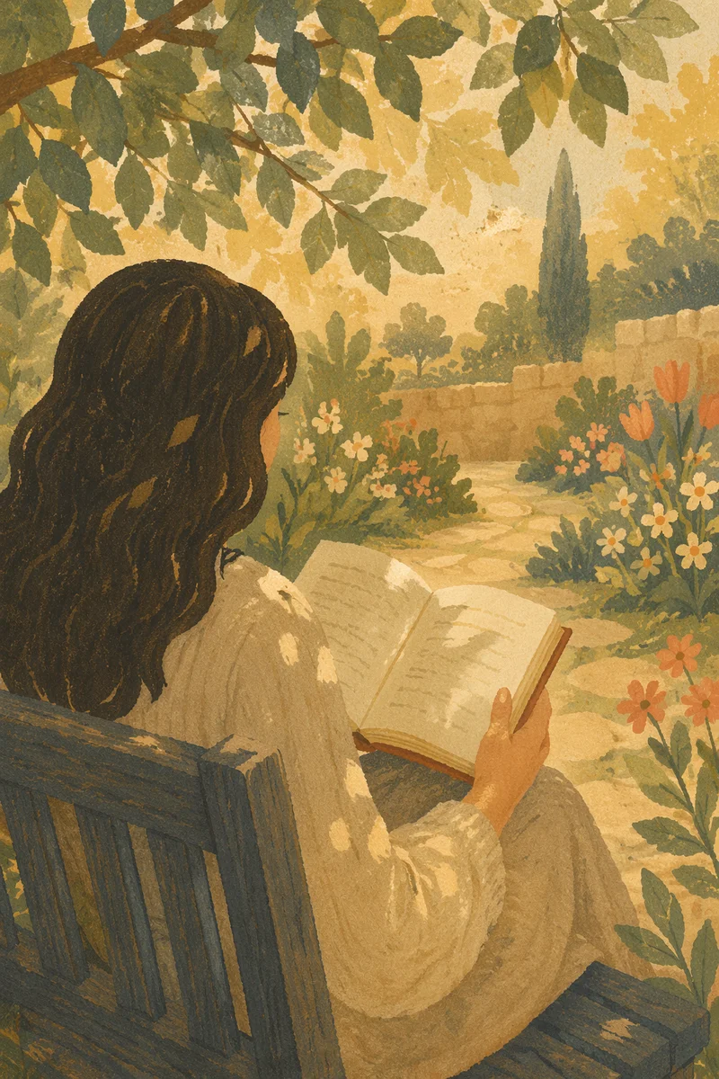 Peaceful Scripture Reading in Sunlit Garden