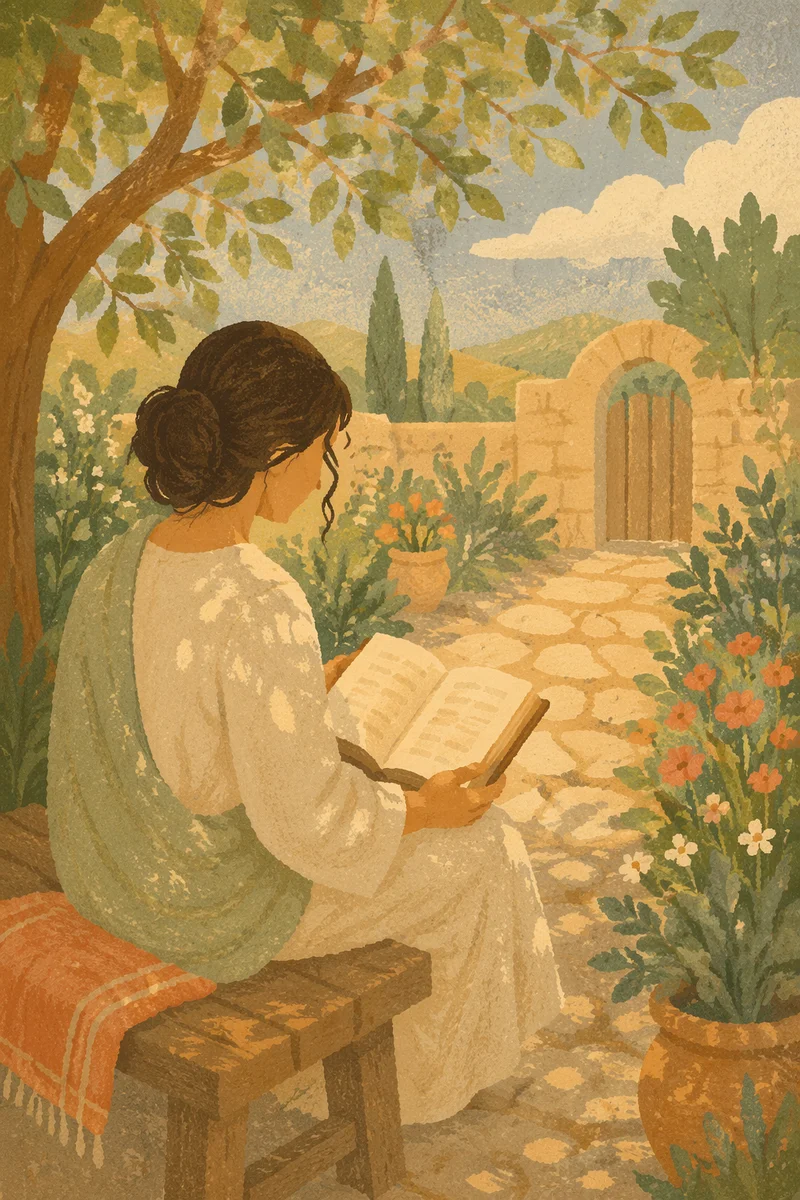 Peaceful Scripture Reading in Sunlit Garden