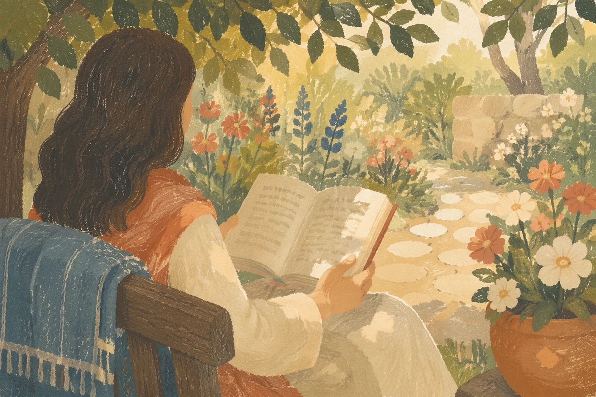 Peaceful Scripture Reading in Sunlit Garden