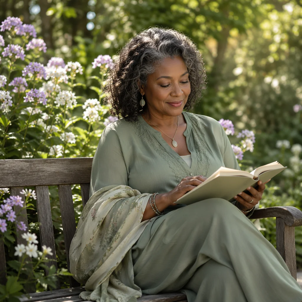 Peaceful Woman Reading in Sunlit Garden