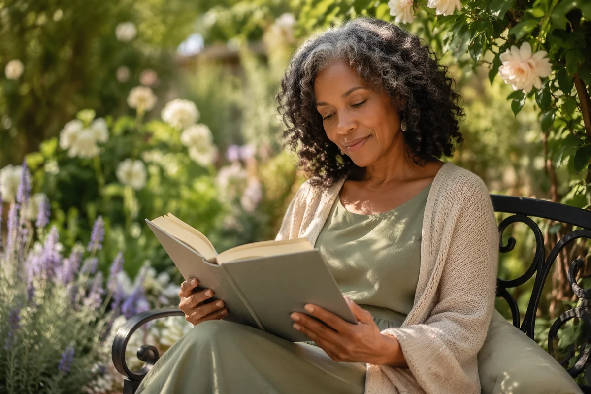Peaceful Woman Reading in Sunlit Garden