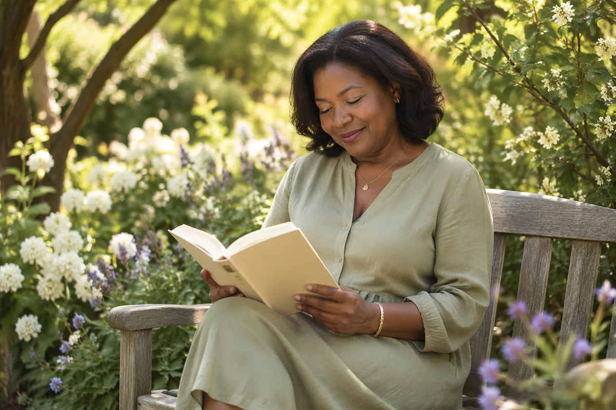 Peaceful Woman Reading in Sunlit Garden
