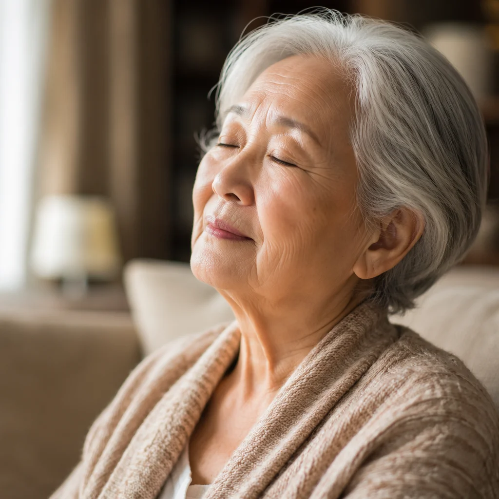Peaceful Elderly Woman with Eyes Closed