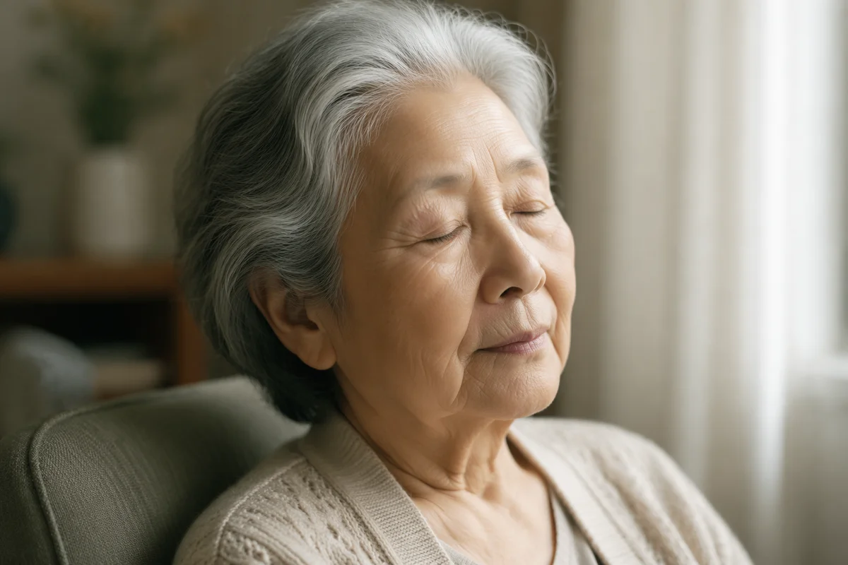 Peaceful Elderly Woman by Window Close Up