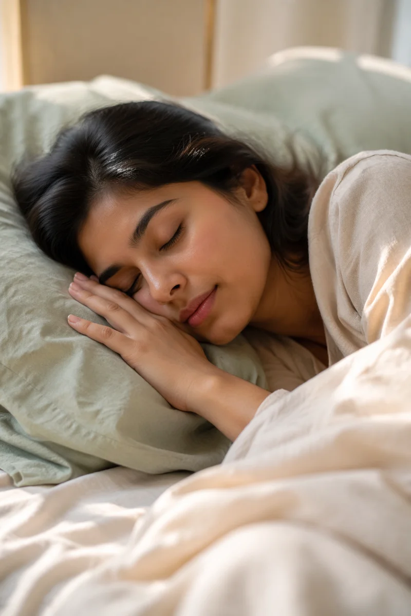 Peaceful Young Woman Sleeping in Bed