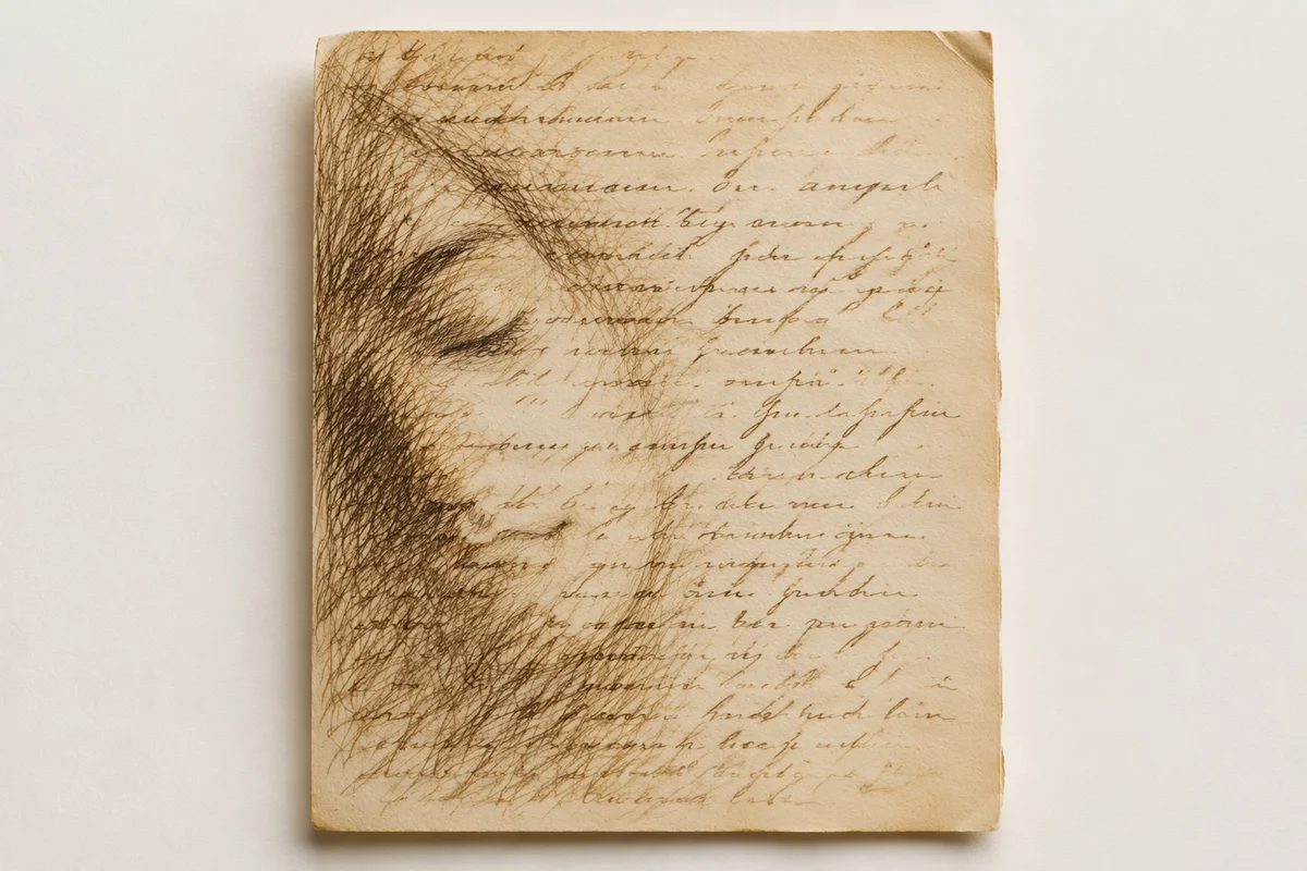 Peaceful Sleeping Face on Manuscript Page
