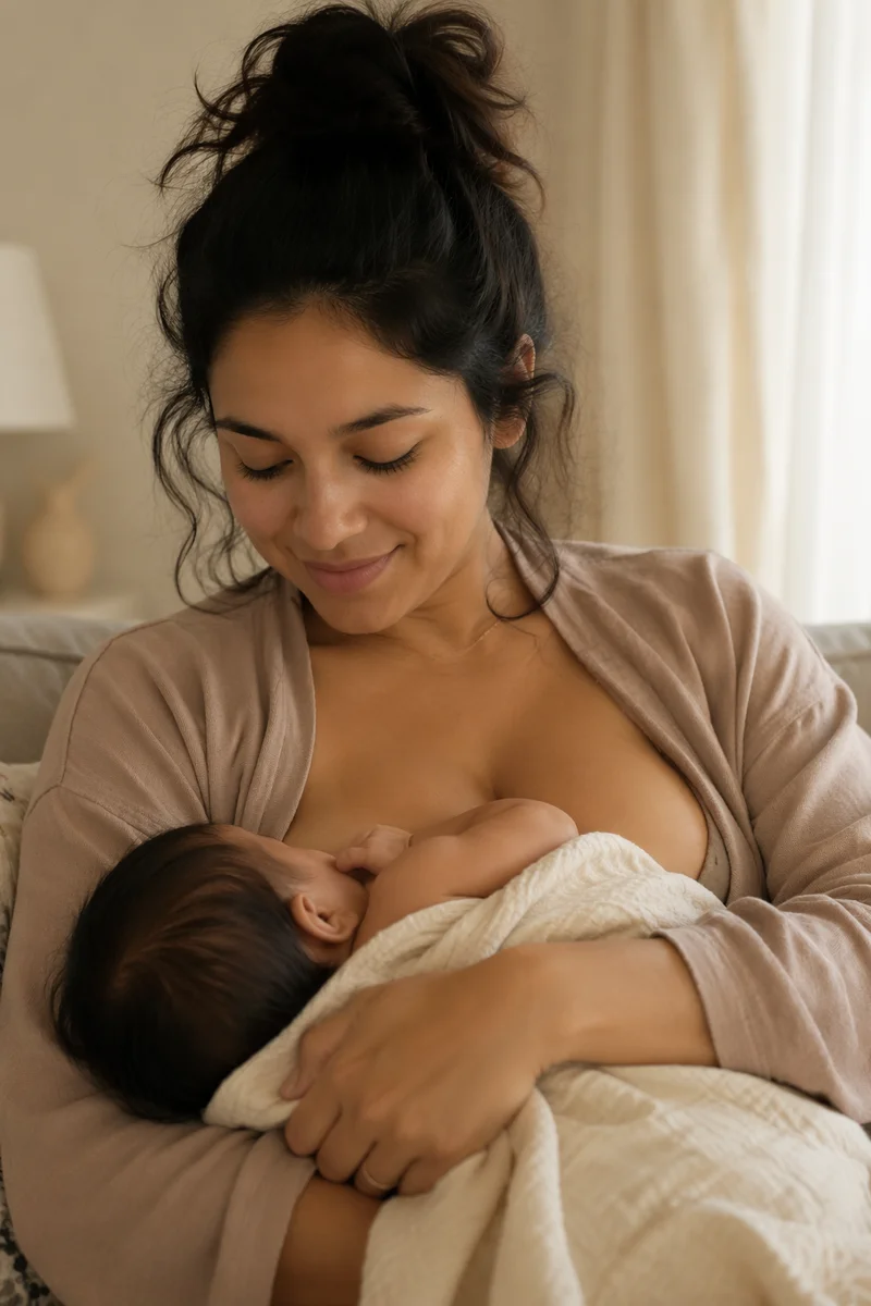 Peaceful Mother Nursing Infant in Bedroom