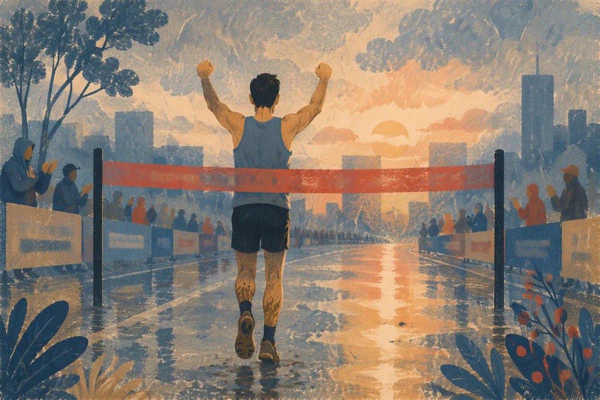 Persevering Runner at Dawn Finish Line