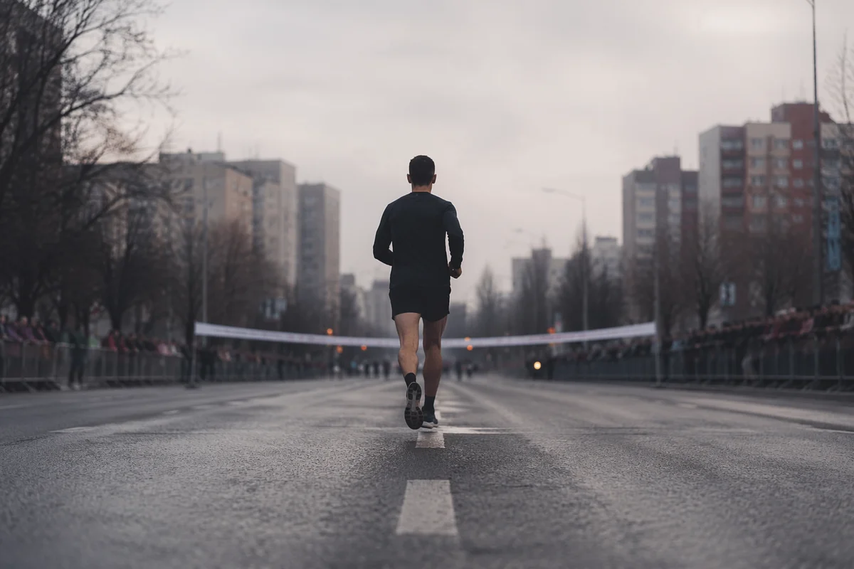 Lone Runner Persevering Toward Distant Finish