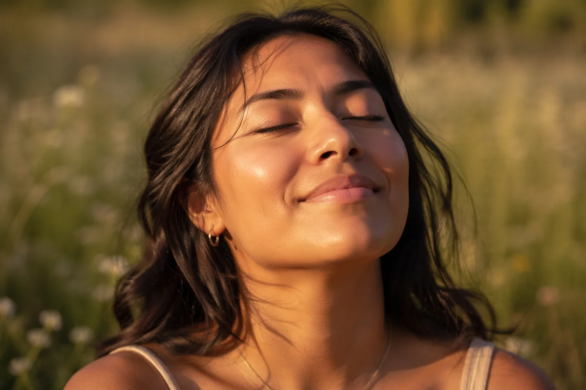 Peaceful Woman in Warm Summer Sun