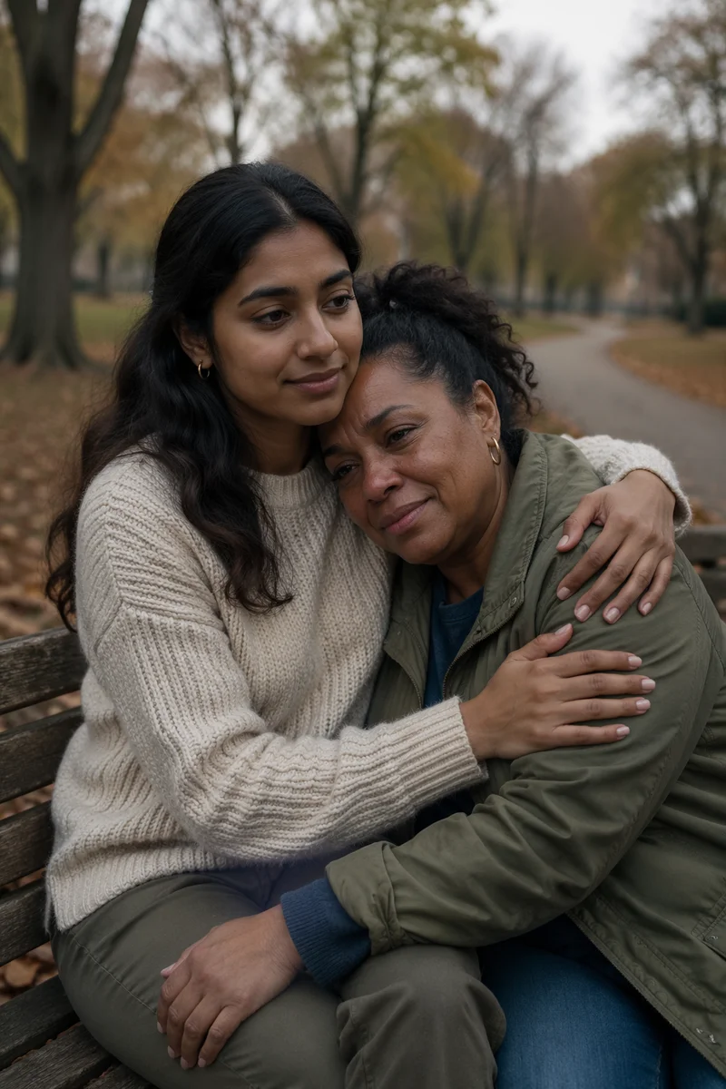 Two Friends Sharing Comfort on Park Bench