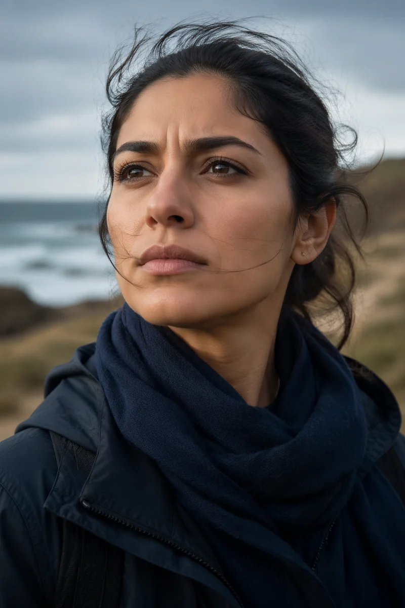 Courageous Woman on Windy Coastal Path