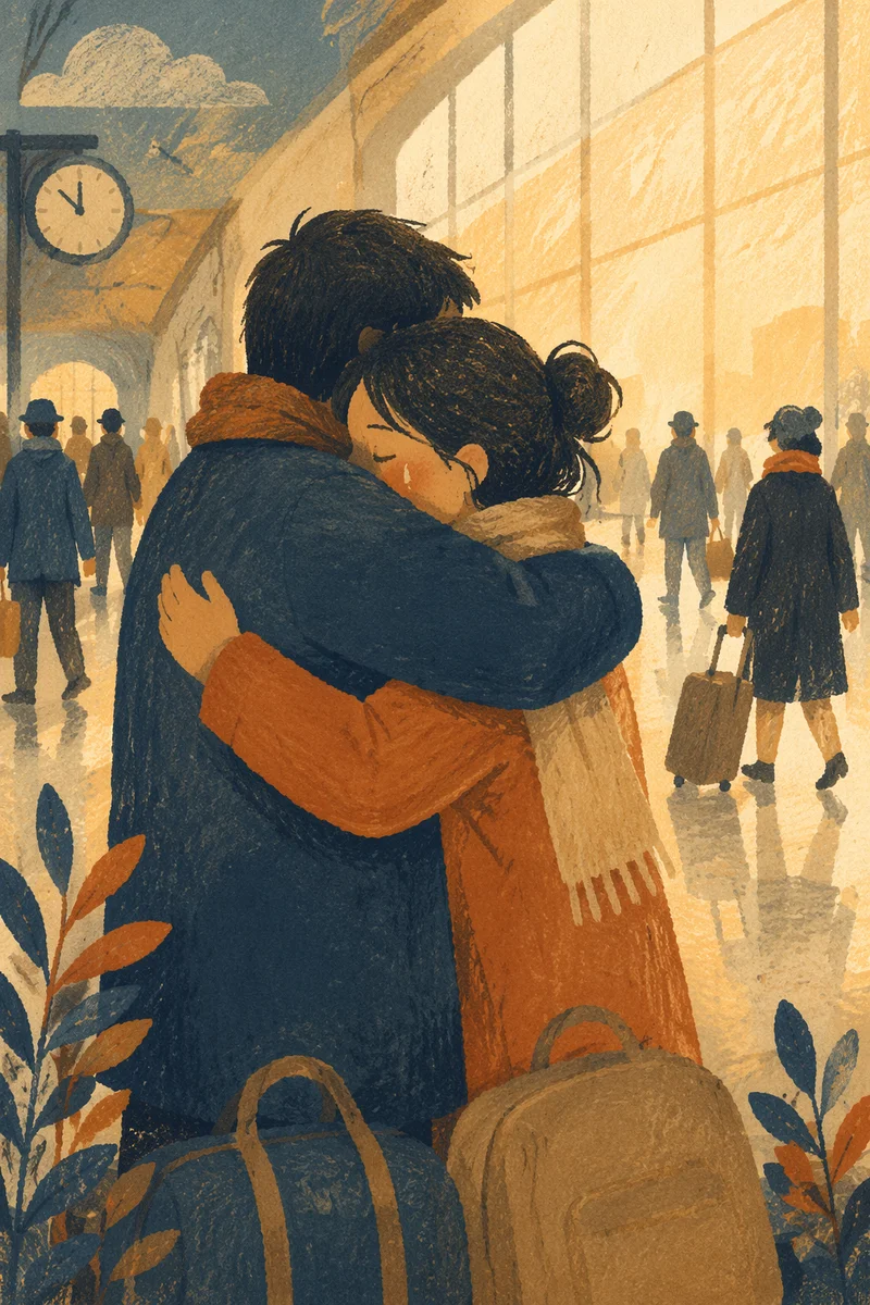 Tearful Joyful Reunion Embrace at Station